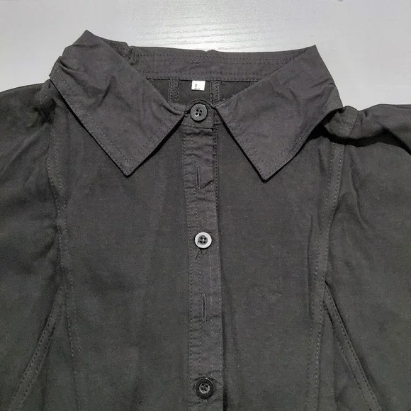 Womens Black Collared Sleeveless Shirt Dress Ruffle Hem Size L - Picture 5 of 13